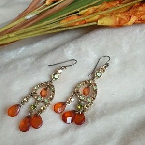 Green and Amber Jewel Dangle Earrings